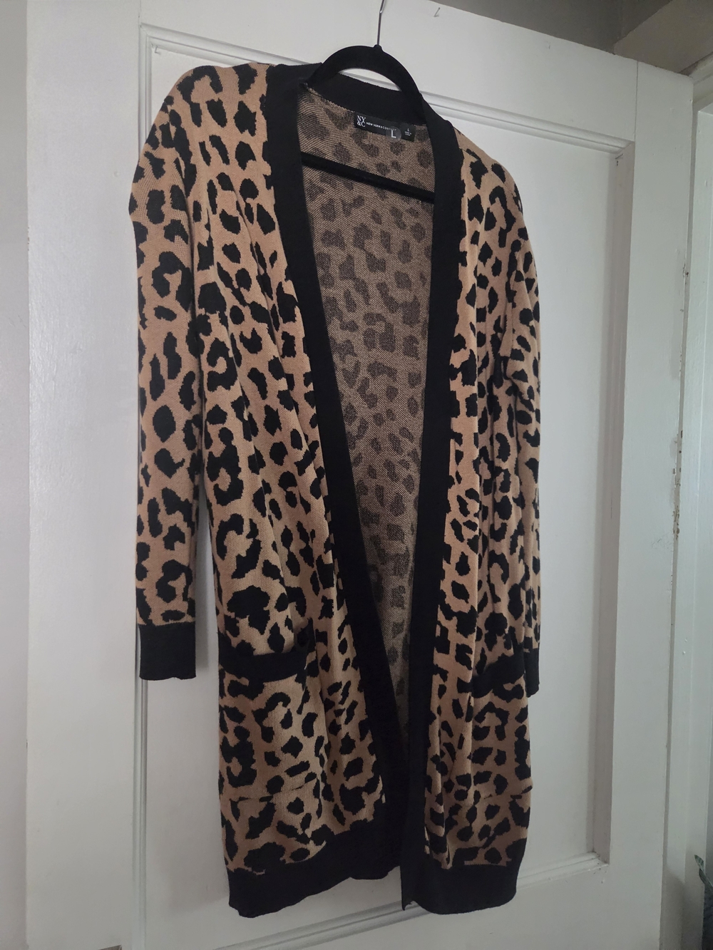 New York & Company Leopard-Print Open Cardigan - Black & Tan Never Worn